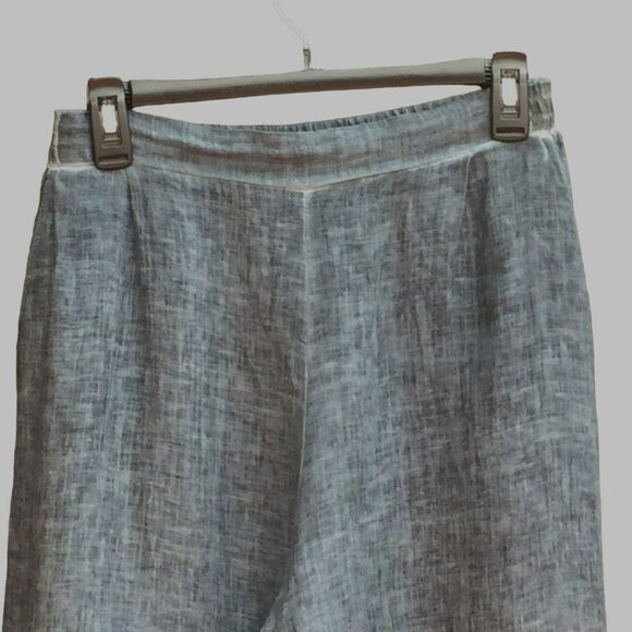 Inizio Italy Women Size S Linen Cropped Pants Buttons Blue/Gray Flowy Beachy - Picture 2 of 9